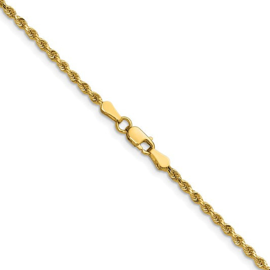 14KT Yellow Gold 36 inch 2mm Diamond-cut Rope with Lobster Clasp Chain