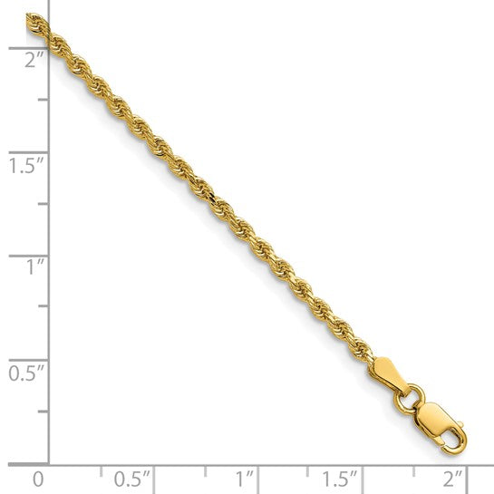 14KT Yellow Gold 20 inch 2mm Diamond-cut Rope with Lobster Clasp Chain