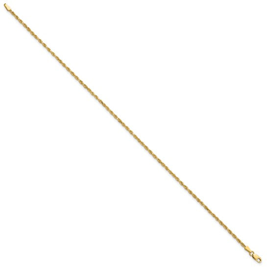 14KT Yellow Gold 10 inch 2mm Diamond-cut Rope with Lobster Clasp Anklet