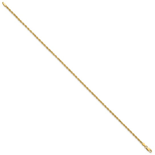 14KT Yellow Gold 10 inch 2mm Diamond-cut Rope with Lobster Clasp Anklet