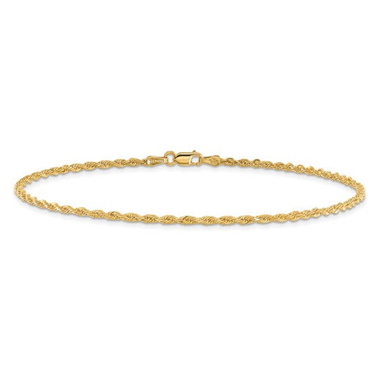 14KT Yellow Gold 10 inch 2mm Diamond-cut Rope with Lobster Clasp Anklet