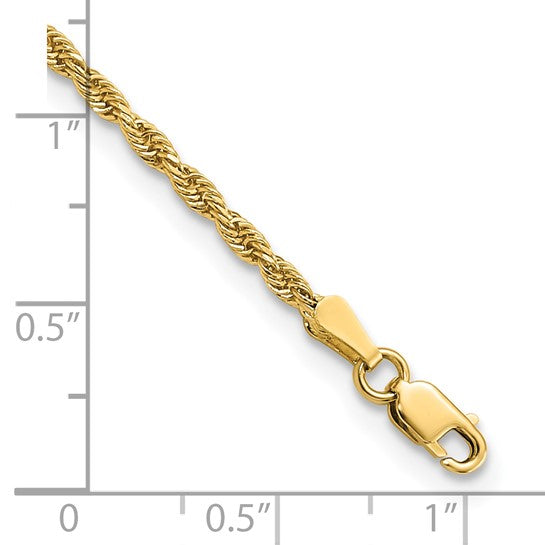 14KT Yellow Gold 10 inch 2mm Diamond-cut Rope with Lobster Clasp Anklet
