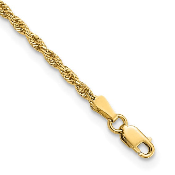 14KT Yellow Gold 10 inch 2mm Diamond-cut Rope with Lobster Clasp Anklet