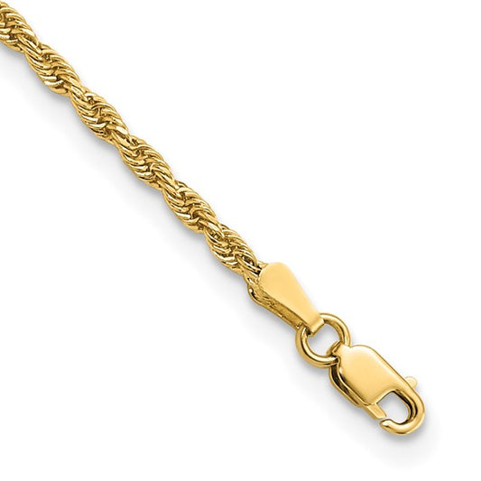 14KT Yellow Gold 10 inch 2mm Diamond-cut Rope with Lobster Clasp Anklet