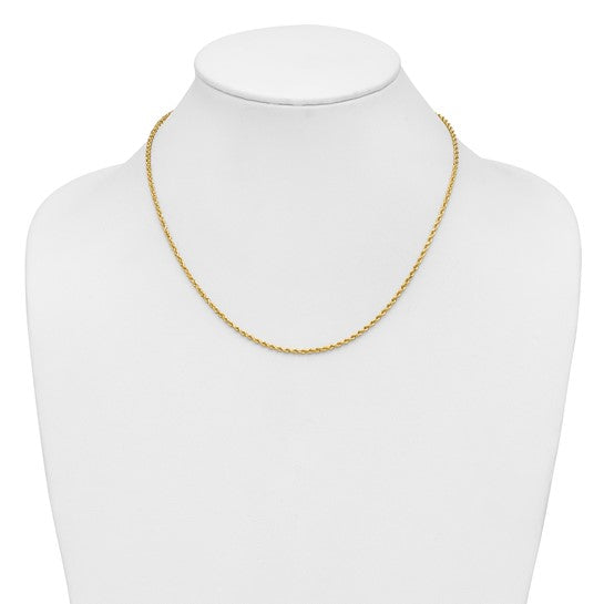 14KT Yellow Gold 18 inch 2mm Diamond-cut Rope with Lobster Clasp Chain