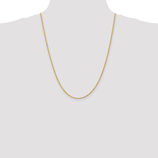14KT Yellow Gold 24 inch 2mm Diamond-cut Rope with Lobster Clasp Chain