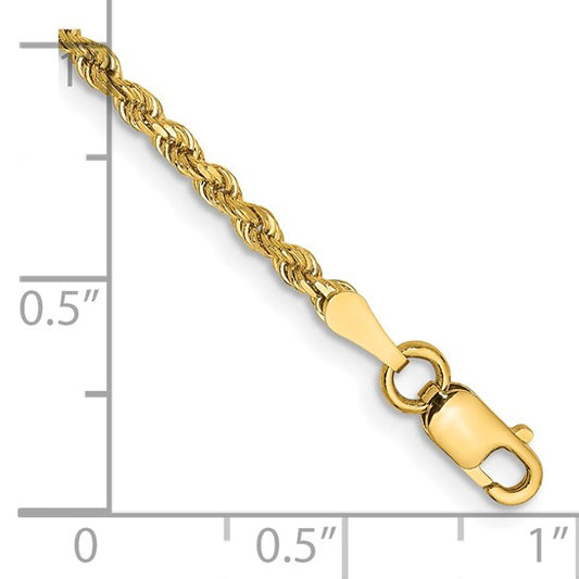 14kt Yellow Gold 8 inch 2mm Diamond-cut Rope with Lobster Clasp Chain
