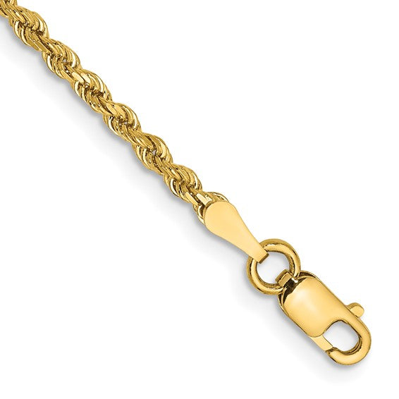 14KT Yellow Gold 7 inch 2mm Diamond-cut Rope with Lobster Clasp Chain