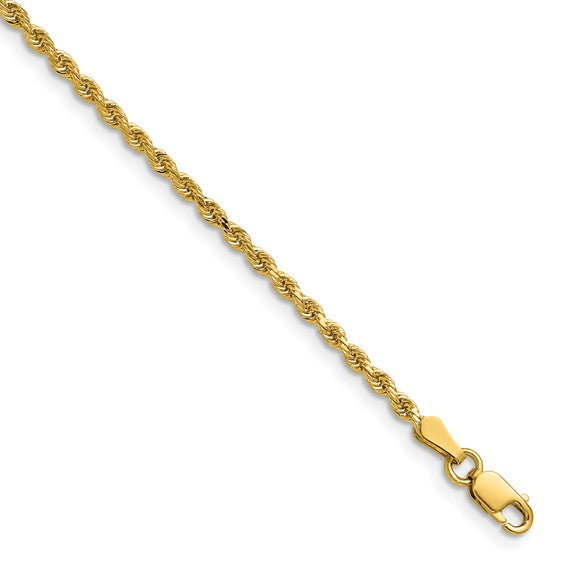 14KT Yellow Gold 16 inch 2mm Diamond-cut Rope with Lobster Clasp Chain