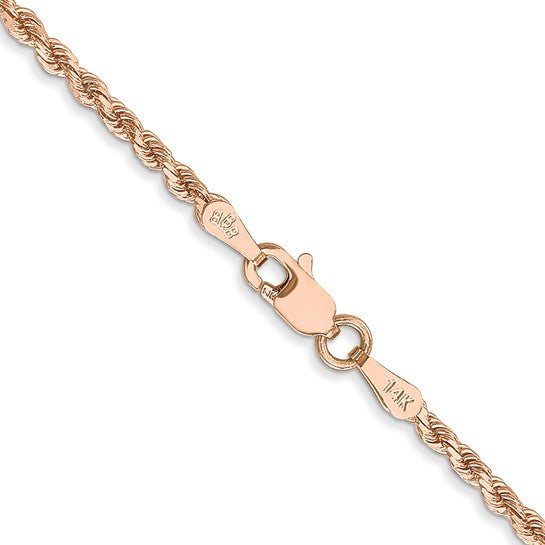 14KT Rose Gold 16 inch 2mm Diamond-cut Rope with Lobster Clasp Chain