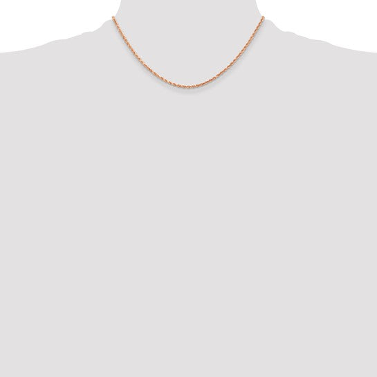 14KT Rose Gold 16 inch 2mm Diamond-cut Rope with Lobster Clasp Chain