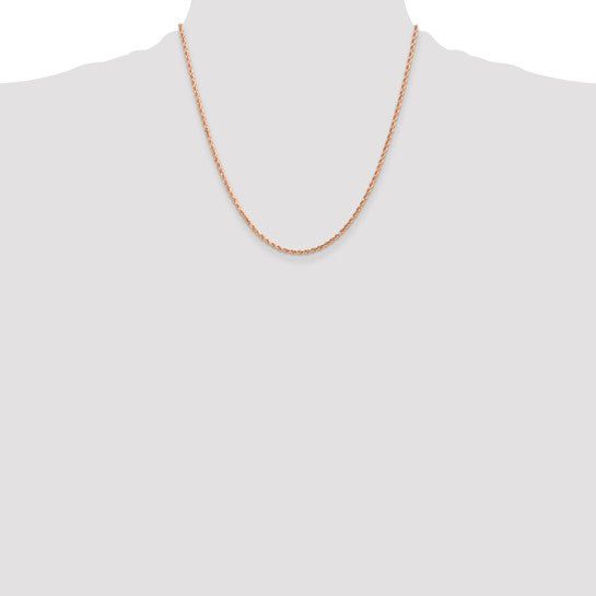 14KT Rose Gold 24 inch 2mm Diamond-cut Rope with Lobster Clasp Chain