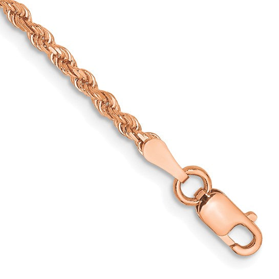 14K Rose Gold 8 inch 2mm Diamond-cut Rope with Lobster Clasp Bracelet