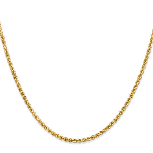 14KT Yellow Gold 22 inch 2.25mm Regular Rope with Lobster Clasp Chain