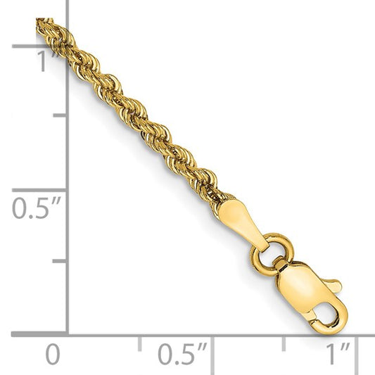 14KT Yellow Gold 9 inch 2.25mm Regular Rope with Lobster Clasp Anklet