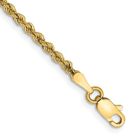 14KT Yellow Gold 9 inch 2.25mm Regular Rope with Lobster Clasp Anklet
