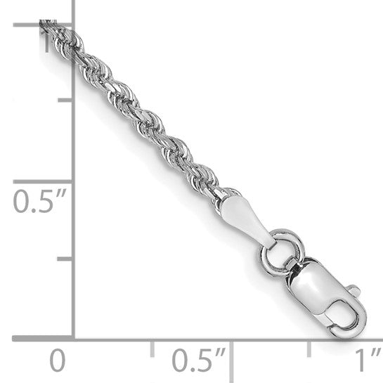 14KT White Gold 8 inch 2mm Diamond-cut Rope with Lobster Clasp Chain