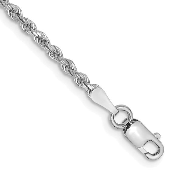 14kt White Gold 7 inch 2mm Diamond-cut Rope with Lobster Clasp Chain