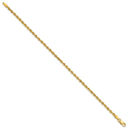 14kt Yellow Gold 10 inch 2.25mm Diamond-cut Rope with Lobster Clasp Anklet
