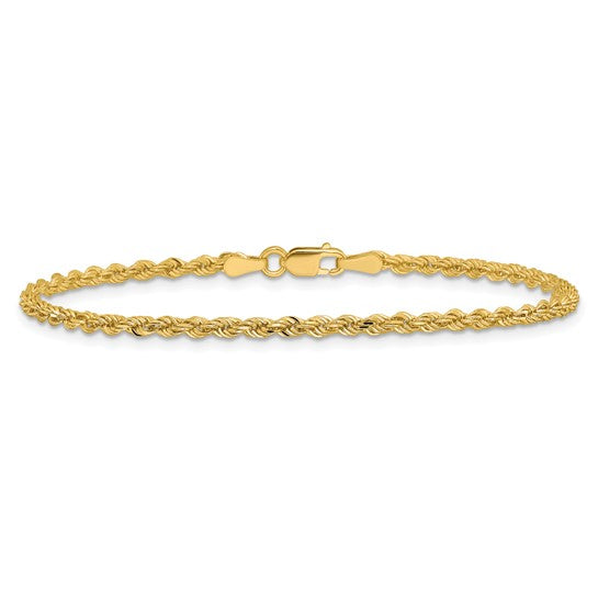 14kt Yellow Gold 10 inch 2.25mm Diamond-cut Rope with Lobster Clasp Anklet