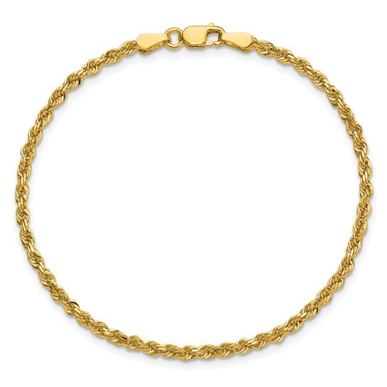 14kt Yellow Gold 10 inch 2.25mm Diamond-cut Rope with Lobster Clasp Anklet