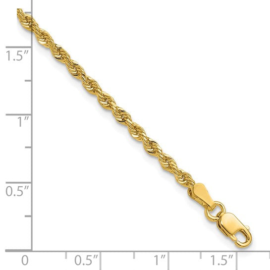 14KT Yellow Gold 7 inch 2.25mm Diamond-cut Rope with Lobster Clasp Chain