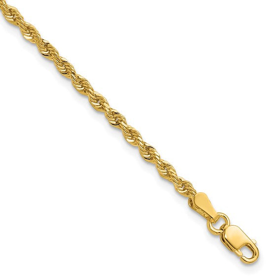 14KT Yellow Gold 7 inch 2.25mm Diamond-cut Rope with Lobster Clasp Chain