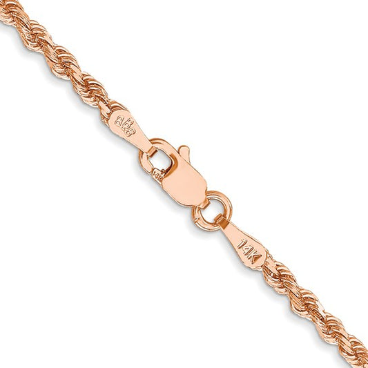 14kt Rose Gold 24 inch 2.25mm Diamond-cut Rope with Lobster Clasp Chain