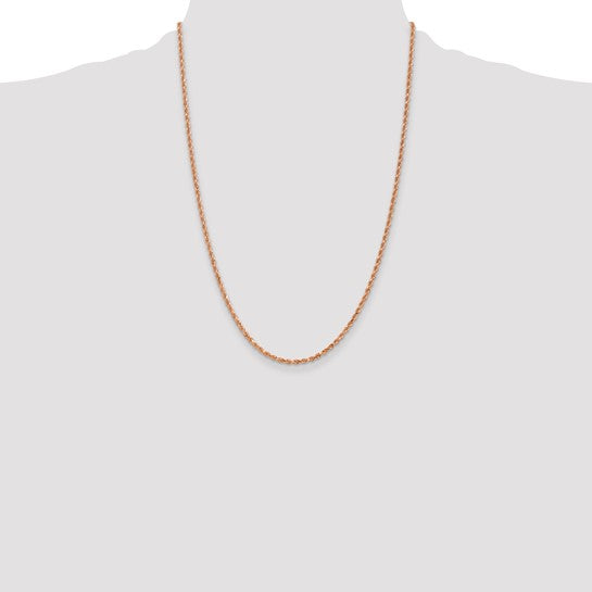 14kt Rose Gold 24 inch 2.25mm Diamond-cut Rope with Lobster Clasp Chain