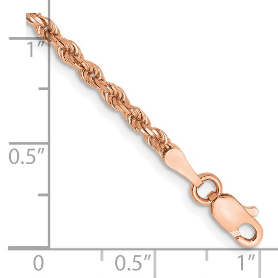 14KT Rose Gold 8 inch 2.25mm Diamond-cut Rope with Lobster Clasp Bracelet