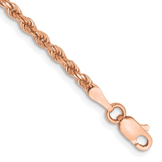 14KT Rose Gold 8 inch 2.25mm Diamond-cut Rope with Lobster Clasp Bracelet