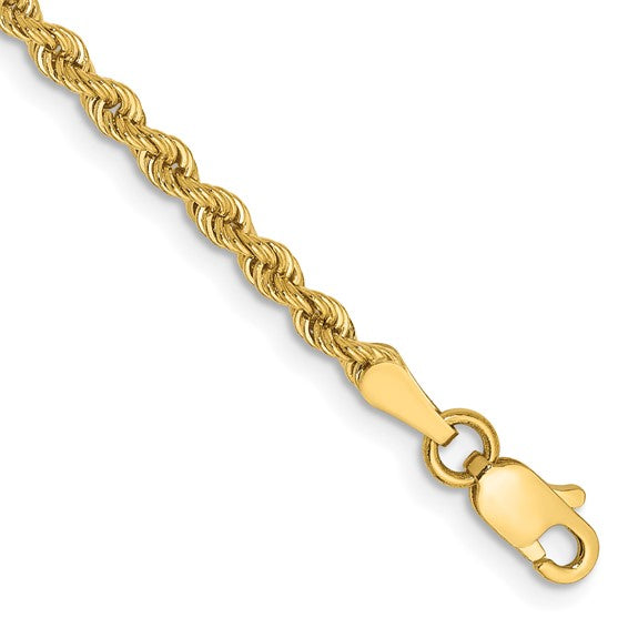 14KT Yellow Gold 8 inch 2.5mm Regular Rope with Lobster Clasp Chain