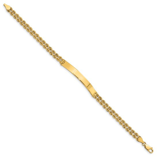 14kt Yellow Gold Polished Solid Chain/Solid Plate Two-Strand Rope 39.5x5mm Plate 8 inch ID Bracelet