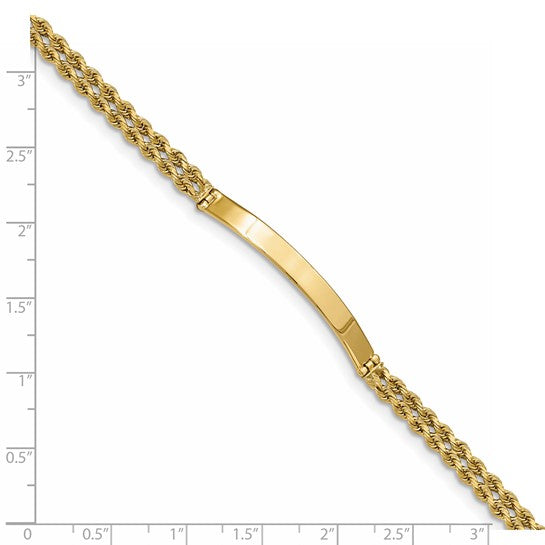 14kt Yellow Gold Polished Solid Chain/Solid Plate Two-Strand Rope 39.5x5mm Plate 8 inch ID Bracelet