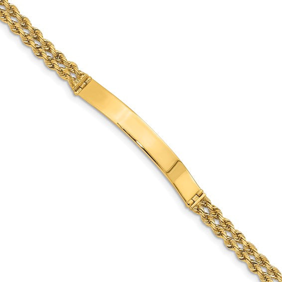 14kt Yellow Gold Polished Solid Chain/Solid Plate Two-Strand Rope 39.5x5mm Plate 7 inch ID Bracelet