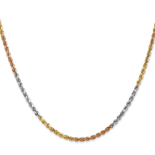 14KT Tri-colored 18 inch 2.5mm Diamond-cut Rope with Lobster Clasp Chain