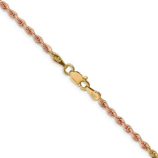 14kt Tri-colored 20 inch 2.5mm Diamond-cut Rope with Lobster Clasp Chain