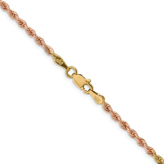 14kt Tri-colored 20 inch 2.5mm Diamond-cut Rope with Lobster Clasp Chain