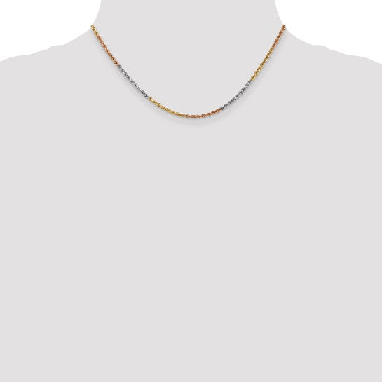 14KT Tri-colored 16 inch 2.5mm Diamond-cut Rope with Lobster Clasp Chain