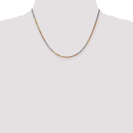 14KT Tri-colored 18 inch 2.5mm Diamond-cut Rope with Lobster Clasp Chain