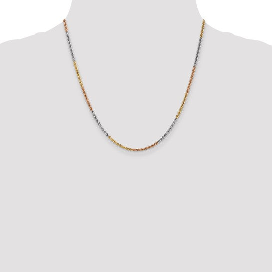 14kt Tri-colored 20 inch 2.5mm Diamond-cut Rope with Lobster Clasp Chain