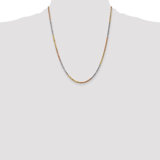 14KT Tri-colored 22 inch 2.5mm Diamond-cut Rope with Lobster Clasp Chain