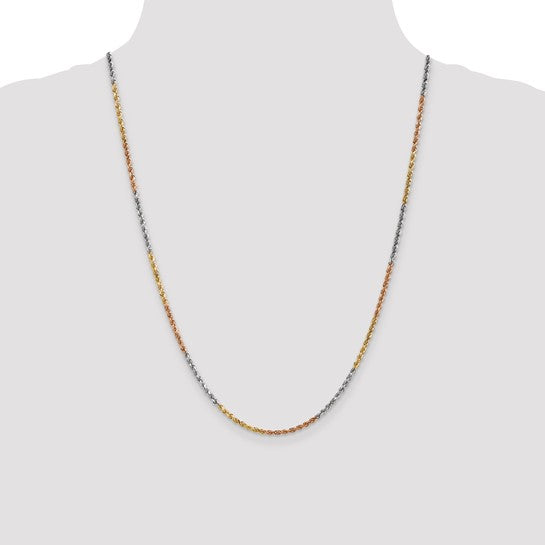 14KT Tri-colored 24 inch 2.5mm Diamond-cut Rope with Lobster Clasp Chain