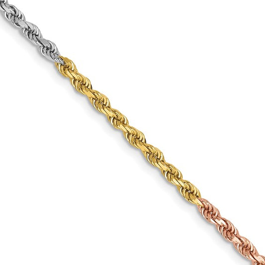 14kt Tri-colored 20 inch 2.5mm Diamond-cut Rope with Lobster Clasp Chain