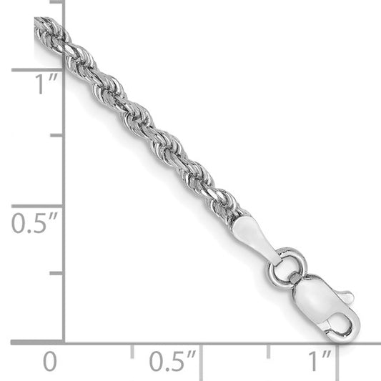 14KT White Gold 7 inch 2.25mm Diamond-cut Rope with Lobster Clasp Chain