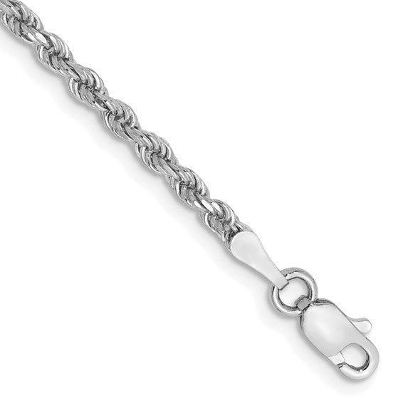 14KT White Gold 7 inch 2.25mm Diamond-cut Rope with Lobster Clasp Chain