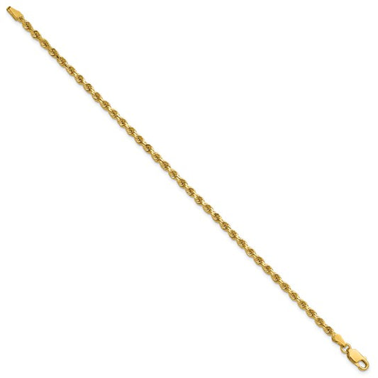 14KT Yellow Gold 9 inch 2.75mm Diamond-cut Rope with Lobster Clasp Chain