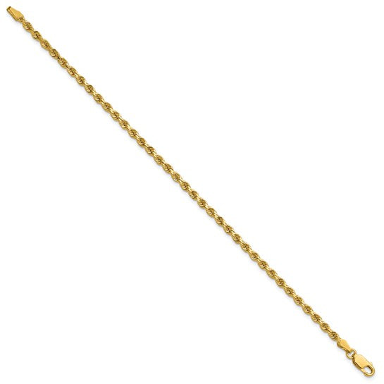 14KT Yellow Gold 8 inch 2.75mm Diamond-cut Rope with Lobster Clasp Chain