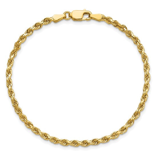 14KT Yellow Gold 9 inch 2.75mm Diamond-cut Rope with Lobster Clasp Chain