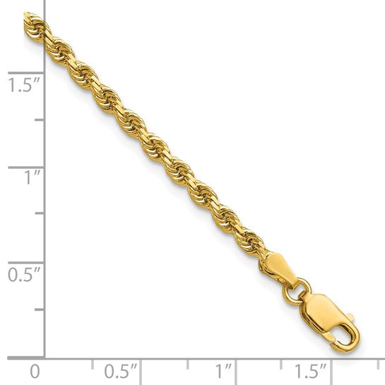 14KT Yellow Gold 8 inch 2.75mm Diamond-cut Rope with Lobster Clasp Chain